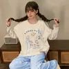 Pijama para Mujer de Primavera y Otoño, Nuevo Estilo Algodón Imitación Cuello Redondo Manga Larga Dulce y Lindo Casual Estudiante Ropa de Casa Conjunto que se Puede Usar Afuera