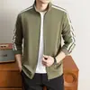 Jaqueta Masculina com Gola Alta e Zíper, Casaco Esportivo Masculino Listrado, Cardigã Versátil Casual de Manga Longa para Primavera e Outono