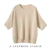 Cashmere penteado liso cor sólida ombro caído feminino gola redonda manga curta solto emagrecedor novo tricô de início de outono meia manga
