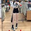 Shorts de Mezclilla Negros para Mujer, Estilo Popular Delgado de Verano, Ropa Exterior Elástica Ajustada Hot Pants, Pierna Ancha Adelgazante de Cintura Alta para Mujer Petite