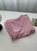 Saída de Praia com Proteção Solar Listrada Color Block Estilo Coreano para Mulheres, Caimento Solto, Manga Longa Fina de Seda de Gelo, Camiseta 26 de Verão para Ar Condicionado