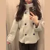 Em Estoque - Casaco Curto de Lã com Gola Alta e Botões - Estilo Europeu e Americano para o Outono e Primavera - Para Mulheres Baixinhas - Transfronteiriço