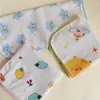 Toalla de saliva de algodón para niños, gasa para bebé, pequeña, cuadrada, de alta densidad, 25 x 25, toalla facial para bebé de cuatro capas con patrón de dibujos animados