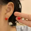Moda Versátil Juego de Pendientes de Tachuela de Manzana Roja con Personalidad y Diseño Elegante, Exquisitos y Simples Pendientes de Fruta para Estudiantes con Diamantes