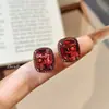Colgante de Lujo Ligero con Diamantes Completos y Corindón Rojo, Elegante, Sencillo y de Moda, Pendientes Anillo de Diamantes Rojo Rosa, Conjunto de Tesoros de Color Diamante Aguamarina para Mujer