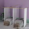 Cortinero de Hierro Forjado con Forma de E de Dos Camas para Salón de Belleza, Cortina de Gasa para Camilla de Terapia/Belleza de Centro de Salud, Cortinero Romano Tipo E