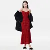 Vestido de Noche Negro para Mujer, Tirante de Sirena, Ceremonia para Adultos, Anfitrión de Reunión Anual, Petite, Sexy, Lujo Ligero, Nicho, Examen de Arte de Gama Alta