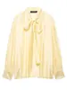 Ropa de Mujer 2026 Nueva Primavera Estilo Europeo y Americano Moda Camisa con Decoración de Lazo de Satén Top Amarillo de Manga Larga con Cinta