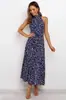 Vestido para mujer 2025 nuevo con cuello halter estampado de ondas y cordones