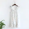 Camisola para Mulheres, Verão Algodão Gaze Algodão Puro Fina com Alças Finas, Solta de Comprimento Médio Doce e Fofa Vestido Longo, Roupa de Casa