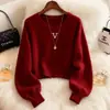 Suéter de Punto Rojo de Moda y Tendencia para Otoño e Invierno, Estilo Holgado, Rejuvenecedor, Top Elegante y a la Moda