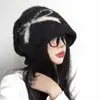 Gorros de Otoño e Invierno para Mujer, Gorros de Punto Versátiles Moda Coreana, Gorros de Pila con Lazo para Circunferencia de Cabeza Grande, Gorros Cálidos de Lana
