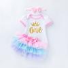 Estilo Novo Transfronteiriço Roupas de Aniversário para Bebê Menina de 0-2 Anos Algodão Manga Curta Calça Harem Saia de Gaze de Seis Camadas Conjunto Fabricante Atacado Roupas Infantis