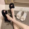 Sandalias de Moda para Mujer 2024 Verano Nuevo Estilo Hada Lazo Suela Gruesa Perla Punta Abierta Romanas Zapatos de Mujer