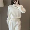 Nuevo conjunto casual estilo chino para mujer, diseño de otoño, color liso, sudadera con cuello alto de botones + pantalones largos de pierna ancha conjunto de dos piezas