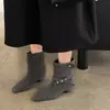 Botines Cuadrados Retro First Encounter Season para Mujeres Menudas, Cierre de Hebilla Otoño/Invierno, Alargan las Piernas, Botines Cortos de Moda Versátiles