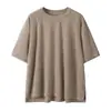 Top de malha feminina de cashmere 100% fio fino, 68 contagens, comprimento médio, solto, afina a silhueta, gola redonda, manga curta fina, segunda pele