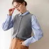 Chaleco Cárdigan de Punto 100% Cachemira Pura para Mujer Cuello Redondo Botones Superpuesto sin Mangas Top Elegante