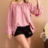 2026 Novo Produto Transfronteiriço Amazon Europeu e Americano Comércio Exterior Feminino Casual Ombro a Ombro Solto Manga Longa Manga Sino Camiseta Feminina
