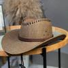 Sombrero de paja jazz de ala grande para mujer, ideal para verano, viajes al aire libre, protección solar, montañismo, vaquero occidental de moda para hombre.