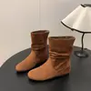 Birkenstock 2026 novo estilo, 5cm de aumento de altura interna, combinado com botas curtas, botas de corte justo, saia curta estilo western, botas de outono/inverno, estilo retrô