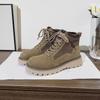 Botas de ruibarbo de sola grossa estilo britânico para mulheres, botas curtas bonitas para atividades ao ar livre, camping, caminhada, botas martin para deserto, botas de escalada, botas de moda