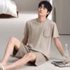 Pijama de Verão Masculino, Fino e Fresco Modal Manga Curta Shorts, Conjunto de Roupa de Casa Solto Tamanho Grande para Jovens