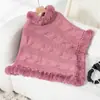 Chuva Suave Roupa Feminina Transfronteiriça Europeia e Americana Novo Estilo Outono e Inverno Gola de Pelo Sintético de Coelho Rex Suéter de Tricô Grosso com Ponto de Trança Capa