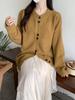 Cardigan de Tricô Cinza Novo Outono 2025 Feminino Solto Estilo College Casual Preguiçoso Pequena Jaqueta Suéter