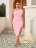 Comercio Exterior Transfronterizo Talla Grande Falda de Vendaje Vestido de Noche Abertura Ajustado Elástico Hombro Inclinado Fiesta Color Sólido Vestido Vestido