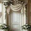 Arco superior plisado de tela GRG con relieve para puertas, pared de fondo con arreglo floral para banquetes y fiestas, hecho a medida