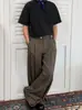 Pantalones de traje de alta gama retro plisados estilo americano para hombre, adecuados para primavera y otoño, pantalones anchos de corte limpio holgados estilo coreano