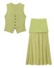 Comercio Exterior al por Mayor Ropa Europea y Americana Cárdigan de Punto Chaleco sin Mangas + Falda Plisada con Empalme Traje B65018
