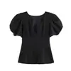 Camisa de Mujer con Cuello Redondo, Mangas Abullonadas, Lunares, Estilo Europeo y Americano, Nueva de Verano 2026, Venta al por Mayor 26205