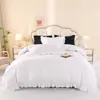 Estilo Coreano Ins Estilo Princesa Cor Sólida Escovada Lençol Capa de Edredom Conjunto de Quatro Peças Conjunto de Roupa de Cama Estilo Renda