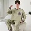 Pijama para Hombre Manga Larga Algodón Puro Primavera y Otoño Delgado Estudiante Joven Dibujos Animados Ropa de Casa Holgado Tallas Grandes Traje