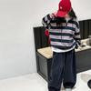 Conjunto de Sudadera de Manga Larga a Rayas con Cuello Redondo de Moda Japonesa para Niñas Mayores, Nuevo Conjunto de Dos Piezas a Rayas con Bloques de Color Holgado para Primavera y Otoño