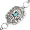 Moda Europeia e Americana Feminina Corrente de Cintura de Metal Versátil Prata Flor de Pinheiro Esculpida Pedra Incrustada Faixa de Cintura Estilo Étnico Retro Embossado