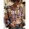 2026 Nova Camisa de Manga Longa para Halloween Rosa Aranha Gola Redonda Manga Longa Top Vintage Escuro Gótico Top