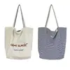 Bolso de Hombro Rayado de Doble Cara de Nuevo Estilo, Bolso Tote de Gran Capacidad, Bolso de Lona para Estudiante Bordado de Textura de Alta Calidad