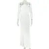 Estilo Europeu e Americano Comércio Exterior Cor Sólida Elegante Vestido Casual de Caminhada para Mulheres Bodycon Decote Halter Sem Mangas Emagrecedor Longo