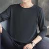 Playera de Manga Larga de Color Sólido de Seda de Hielo para Hombre Otoño Talla Extra Interior Base Cuello Redondo Holgada Combinable Moda Ropa de Otoño