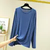 Camiseta Base de Manga Larga de Modal para Hombre, Camiseta de Cuello Redondo, Pijama Ligero de Verano, Top Holgado Casual Oversize para Estar en Casa