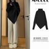 Suéter de Cuello Alto con Diseño Irregular de Nicho para Mujer Otoño e Invierno Estilo Coreano Holgado Estilo Perezoso Top de Punto Suave y Ceroso Engrosado
