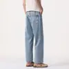 Jeans Masculino de Corte Reto com Apliques de Strass, Lavado, Comprimento Três Quartos, Modelagem Solta, Tendência em Sarja de Algodão, Modelo Novo 2026