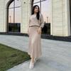 Conjunto de Duas Peças Europeu e Americano Outono e Inverno Novo, Vestido Suéter de Meia-Estação Cor Sólida Linha A Plissado Versátil Emagrecedor de Cintura Alta