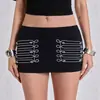 Falda de verano bodycon ajustada elástica con botones de moda personalidad estilo americano transfronteriza INS, bloques de color retro