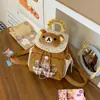 Mochila estilo retrô japonês com fecho de cordão e aba de urso, design de bloco de cores de desenho animado, mochila de grande capacidade para mulheres, adequada para ir ao trabalho e carregar livros