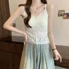 Camisola Plus Size com Bojo para Mulheres, Adequada para o Verão, Top Curto sem Mangas com Costas Vazadas de Renda para Mulheres Curvilíneas