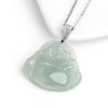 Pingente de Buda Risonho de Óleo Verde Claro de Jade Birmanês Natural Conjunto de Colar de Prata 925 Pingente de Jade Gelo para Mulheres